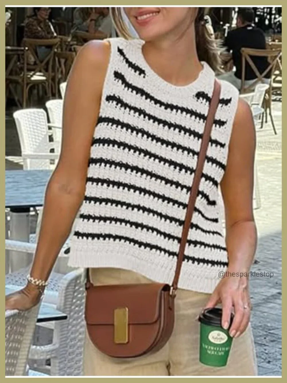 Womens Sleeveless Sweater Vest Summer Striped Tank Top Side Split Knit